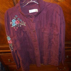 Time and Tru Purple Jacket with Embroidered Floral
